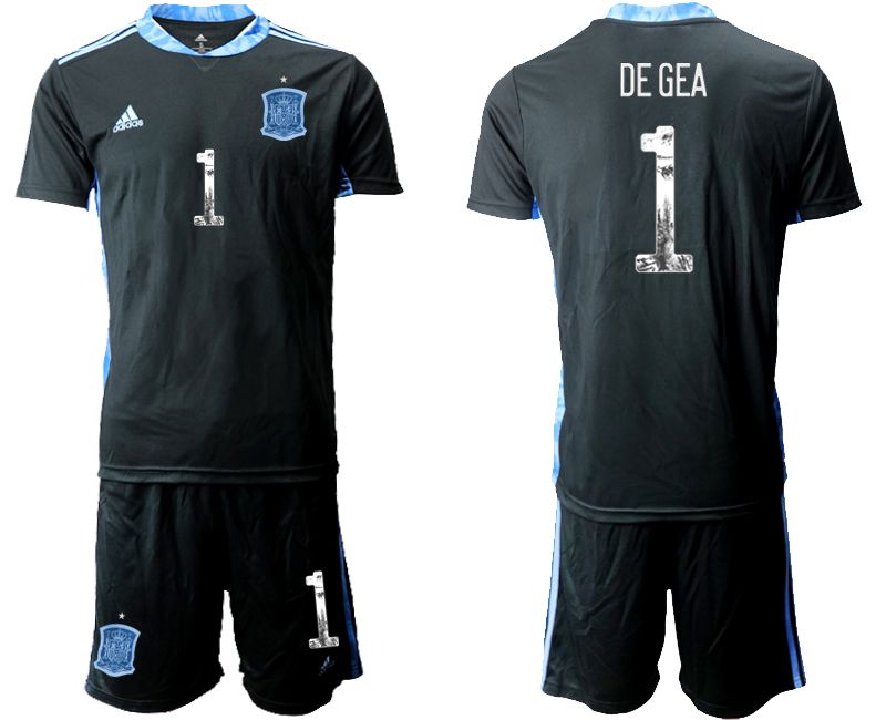 Men 2021 World Cup National Spain black goalkeeper #1 Soccer Jerseys